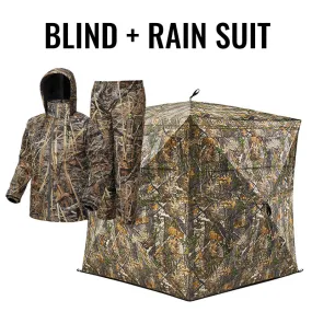 270 Degree 3 Full Panels See Through Hunting Blind and Rain Suit Bundle