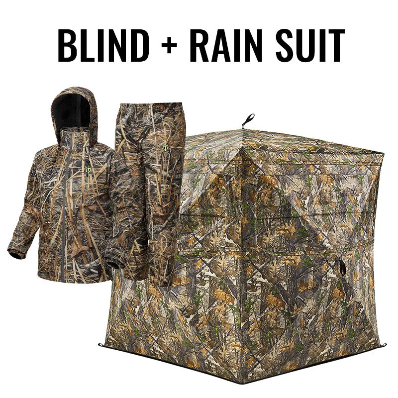 270 Degree 3 Full Panels See Through Hunting Blind and Rain Suit Bundle