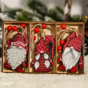 9pcs Vintage Birch Wood Christmas Ornaments Set - Rustic Dwarf Tree Pendants For Festive Decor & Gifts