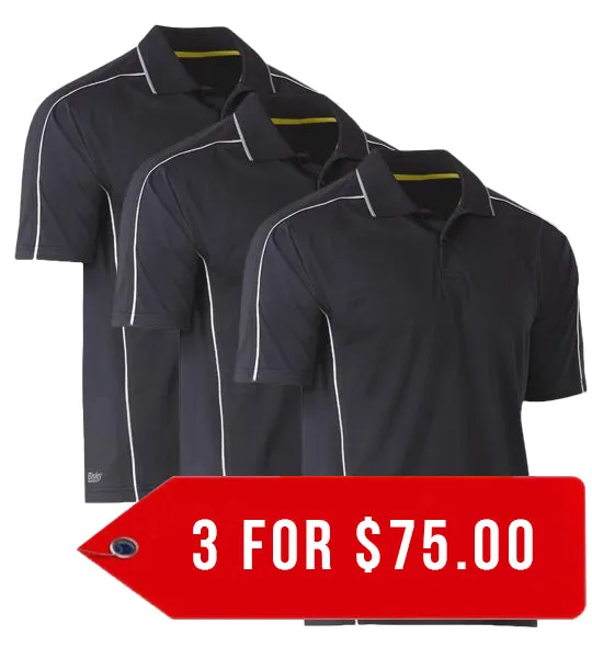 Bisley Cool Mesh Polo With Reflective Piping-3 Pack-(BK1425-1)