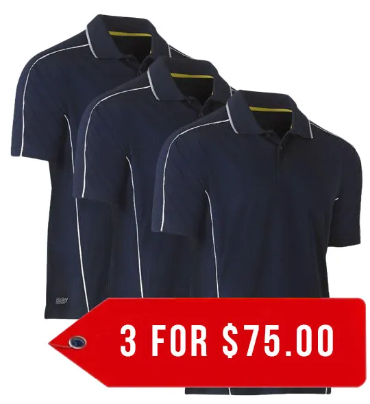 Bisley Cool Mesh Polo With Reflective Piping-3 Pack-(BK1425-1)