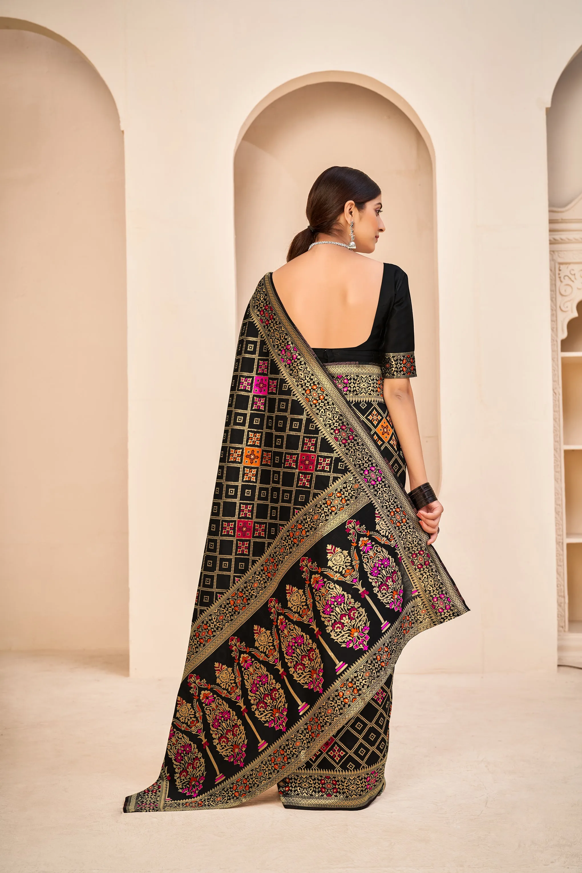 Black Festive Wear Banarasi With Patola Woven Banarasi Silk Saree