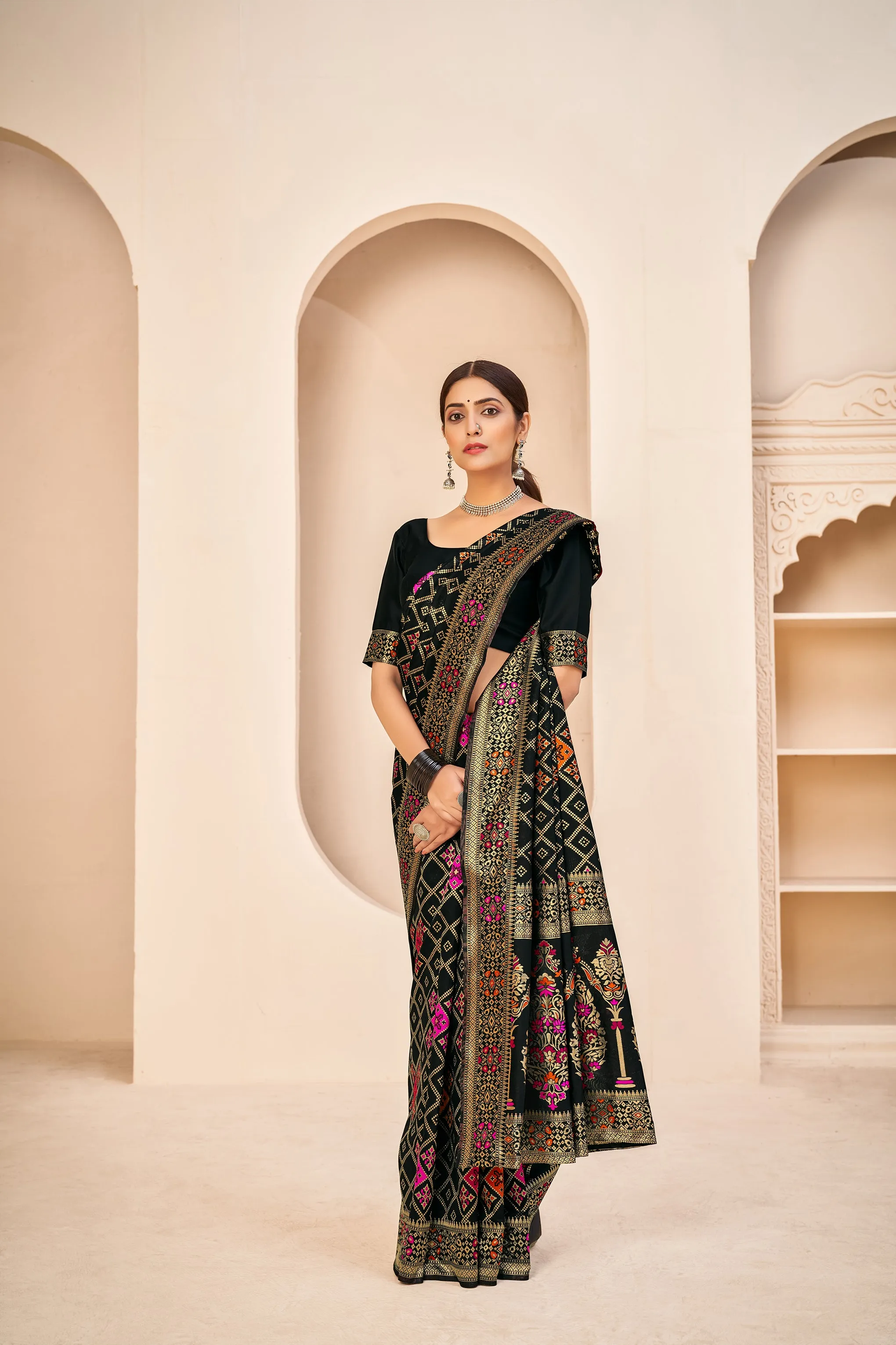 Black Festive Wear Banarasi With Patola Woven Banarasi Silk Saree