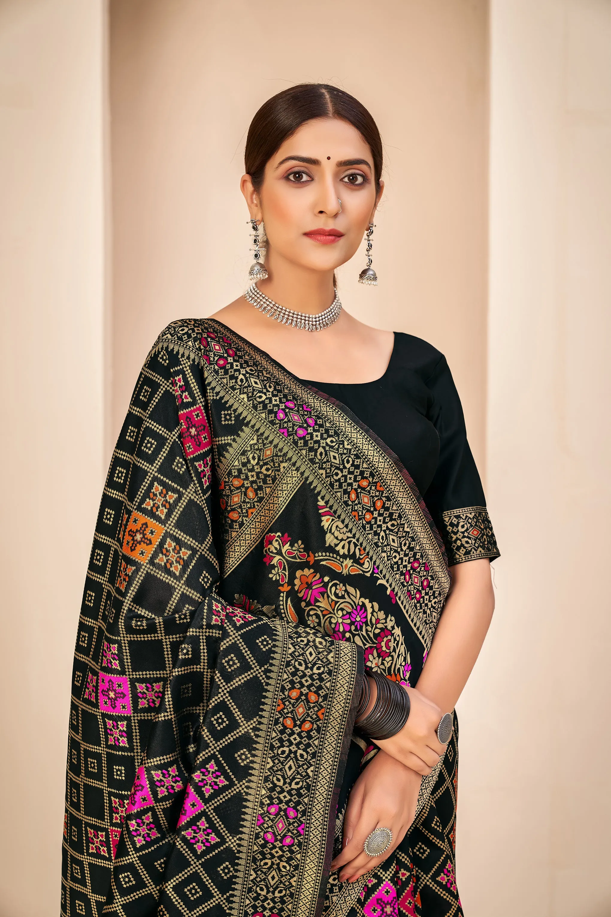 Black Festive Wear Banarasi With Patola Woven Banarasi Silk Saree