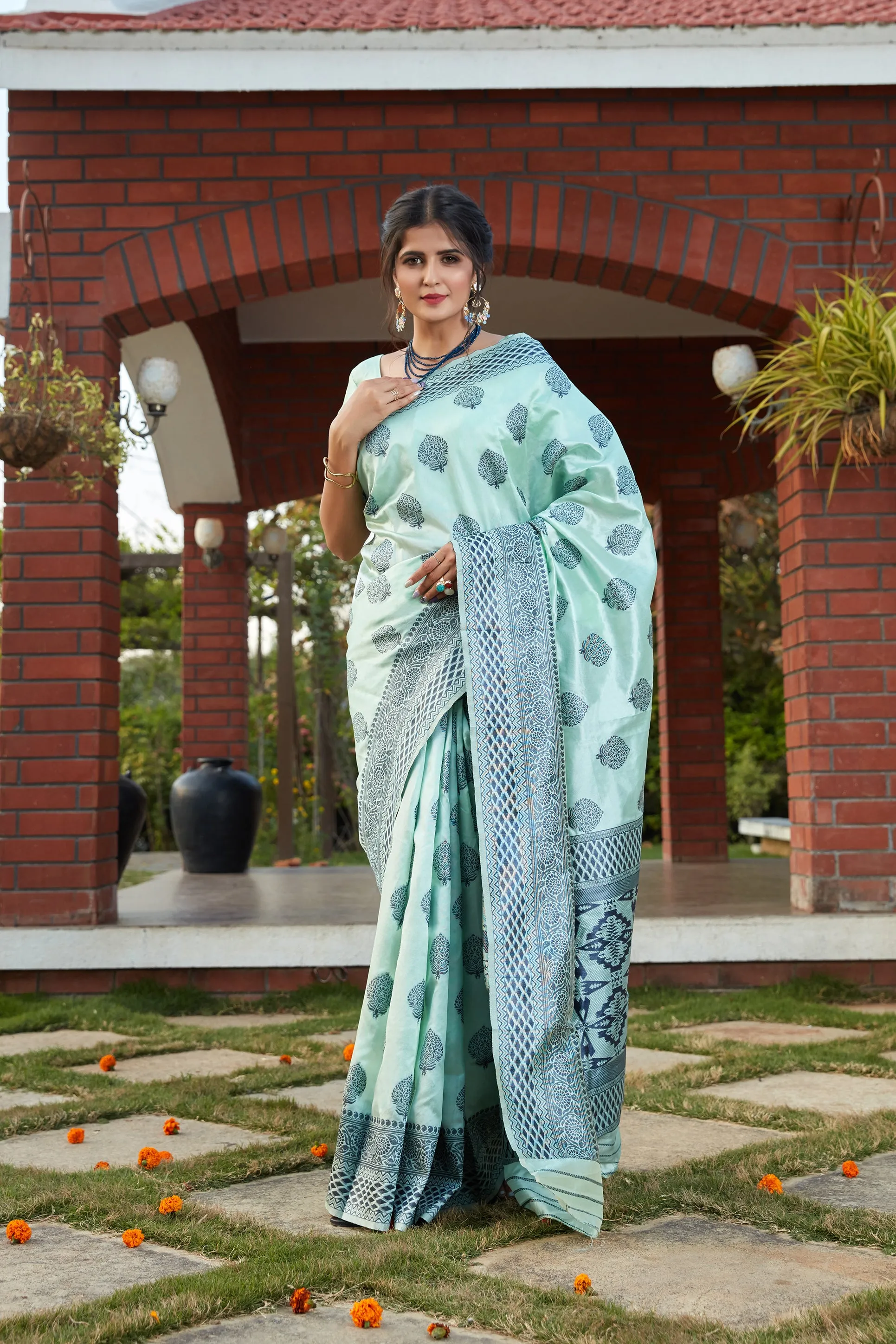 Blue Art Banarasi Silk Woven Saree With Blouse
