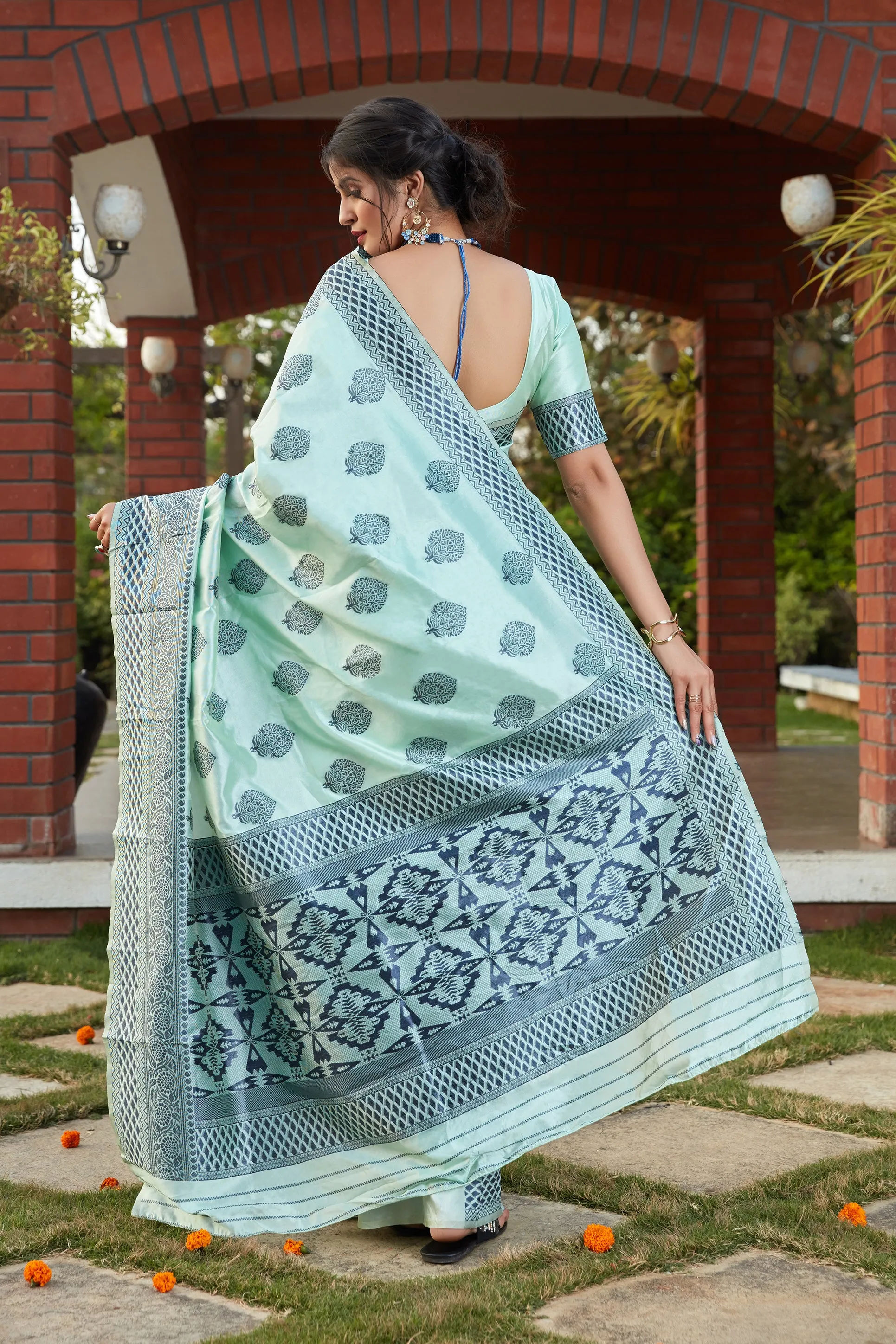 Blue Art Banarasi Silk Woven Saree With Blouse