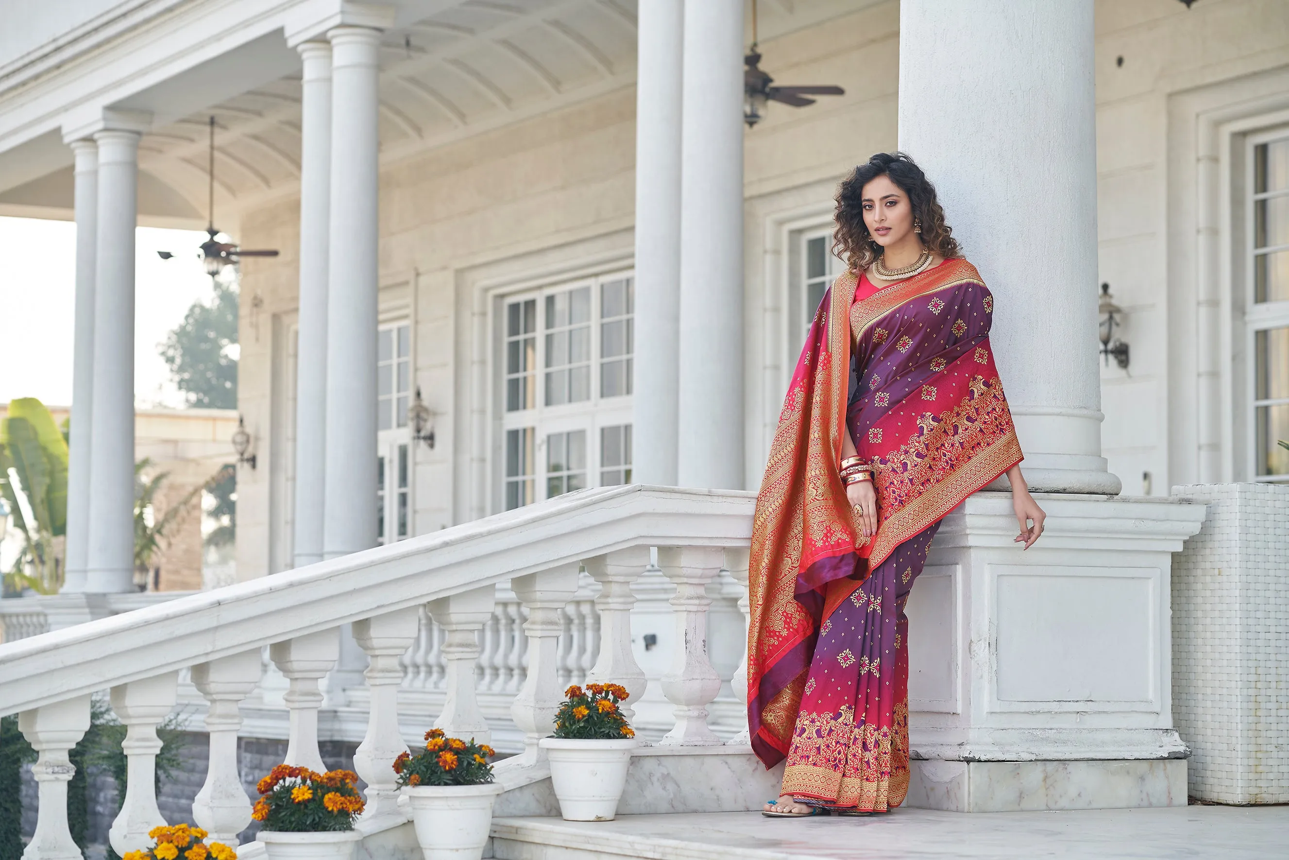 Catching Purple Zari Weaving Soft Banarasi Silk Designer Saree