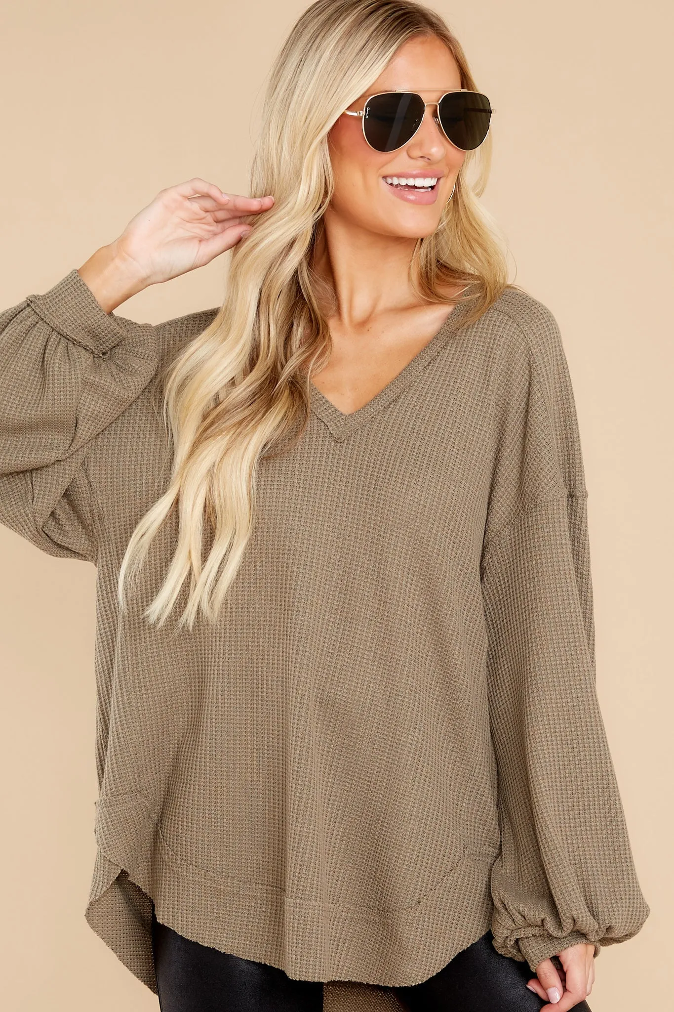 Cozy Warmth Olive Waffle Knit Top