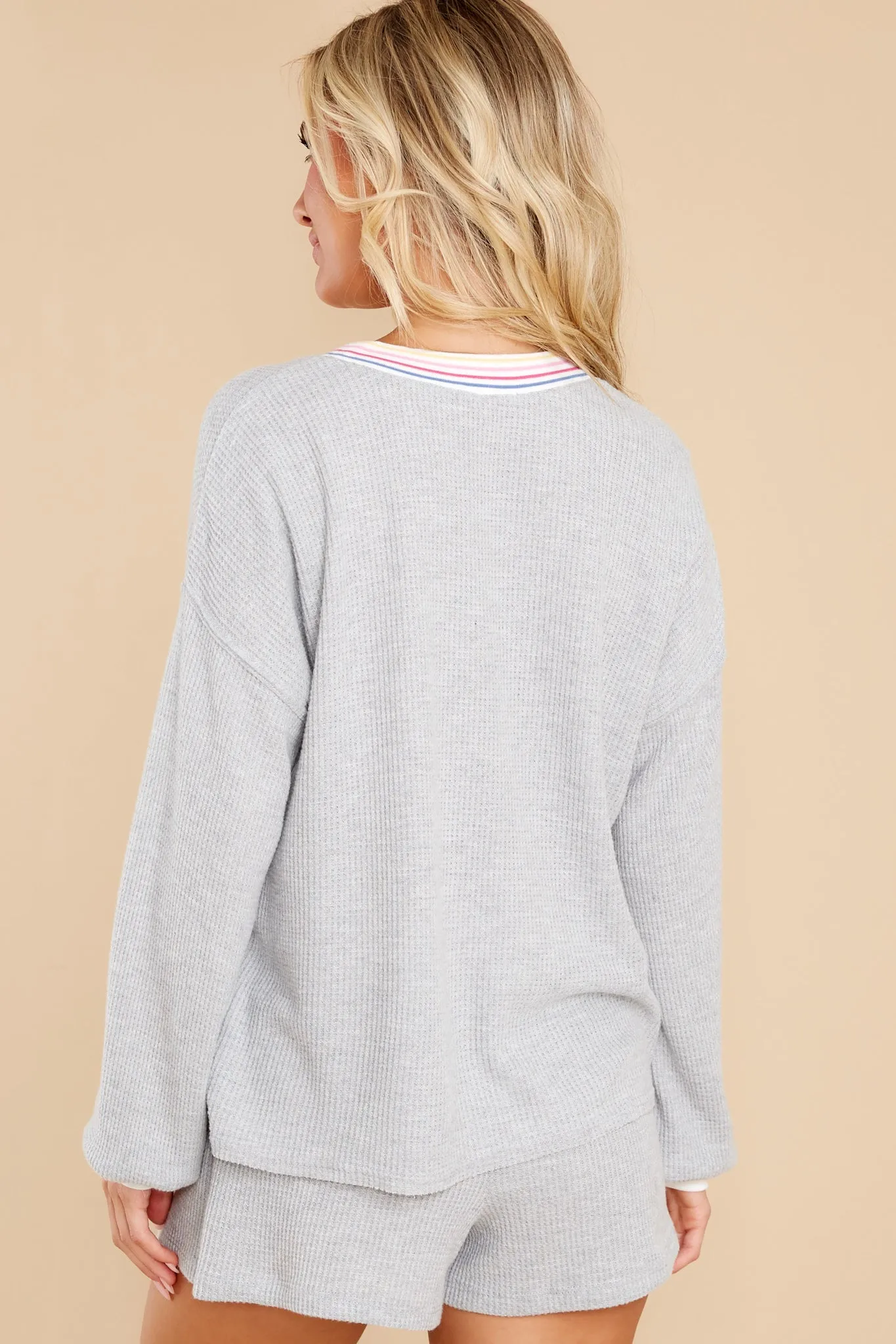 Cute As A Button Heather Grey Long Sleeve Top