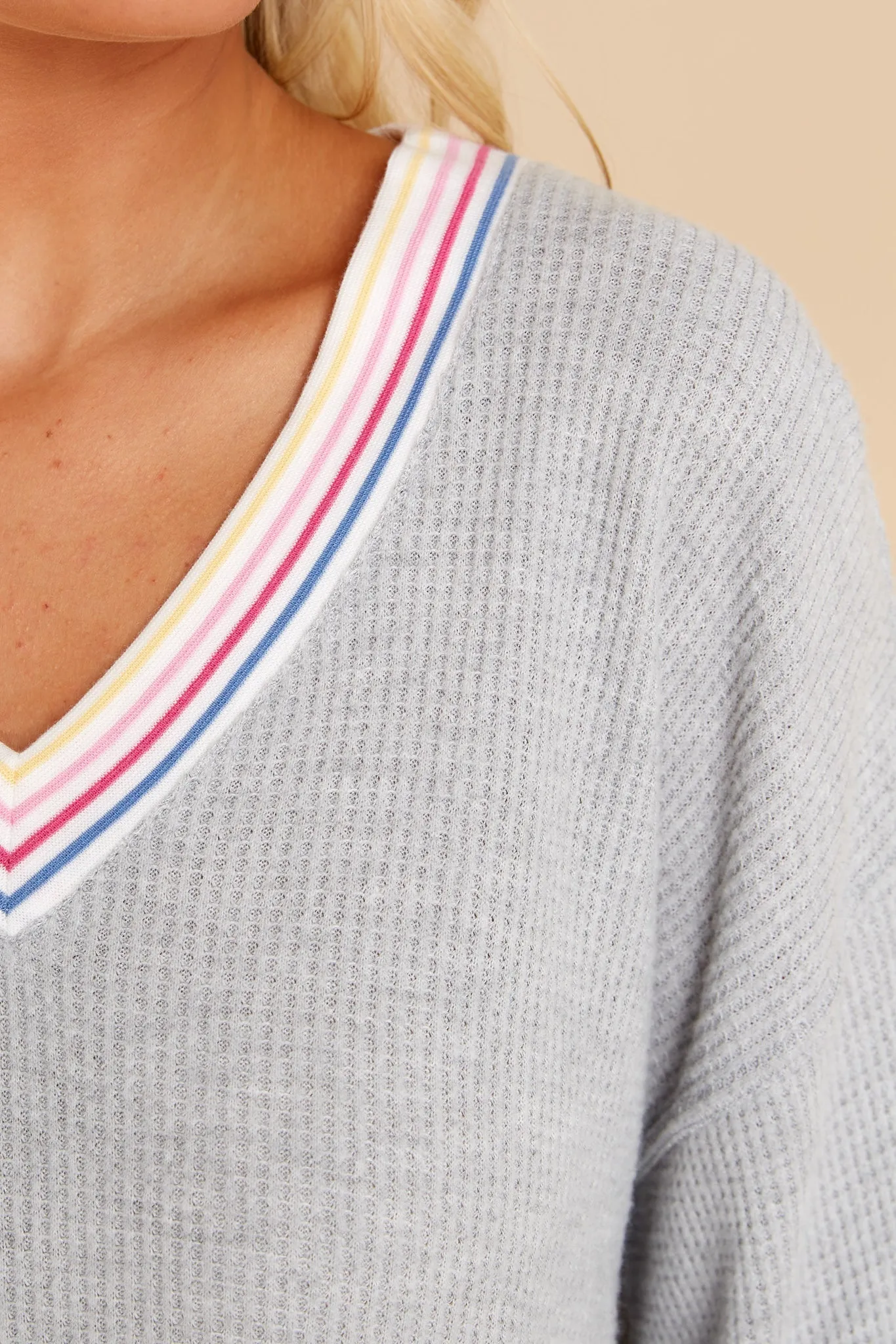 Cute As A Button Heather Grey Long Sleeve Top