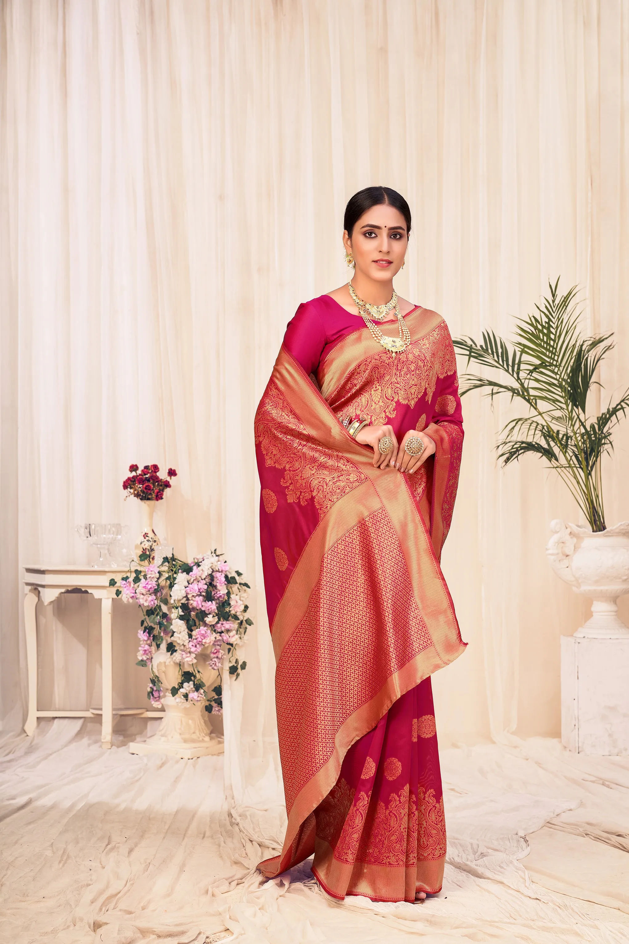 Dark Pink Festive Wear Woven Banarasi Silk Saree