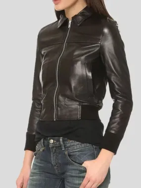 Eclipse Womens Black Leather Bomber Jacket