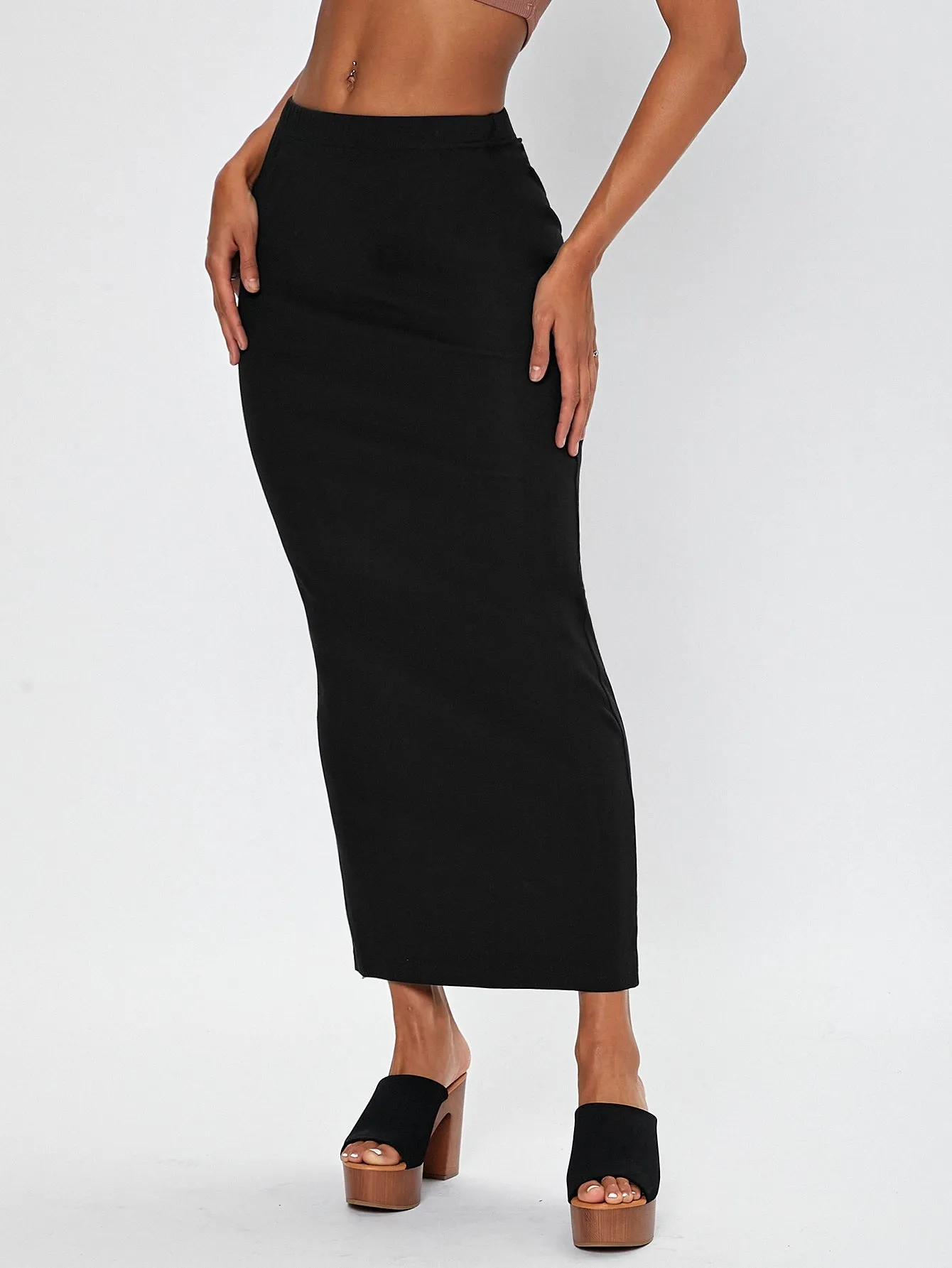 Elegant Plain Natural Long Women Skirt