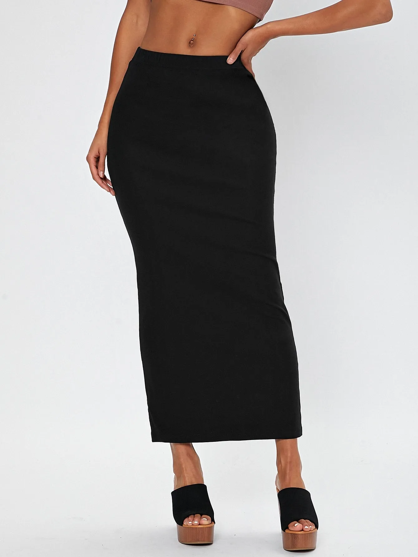 Elegant Plain Natural Long Women Skirt