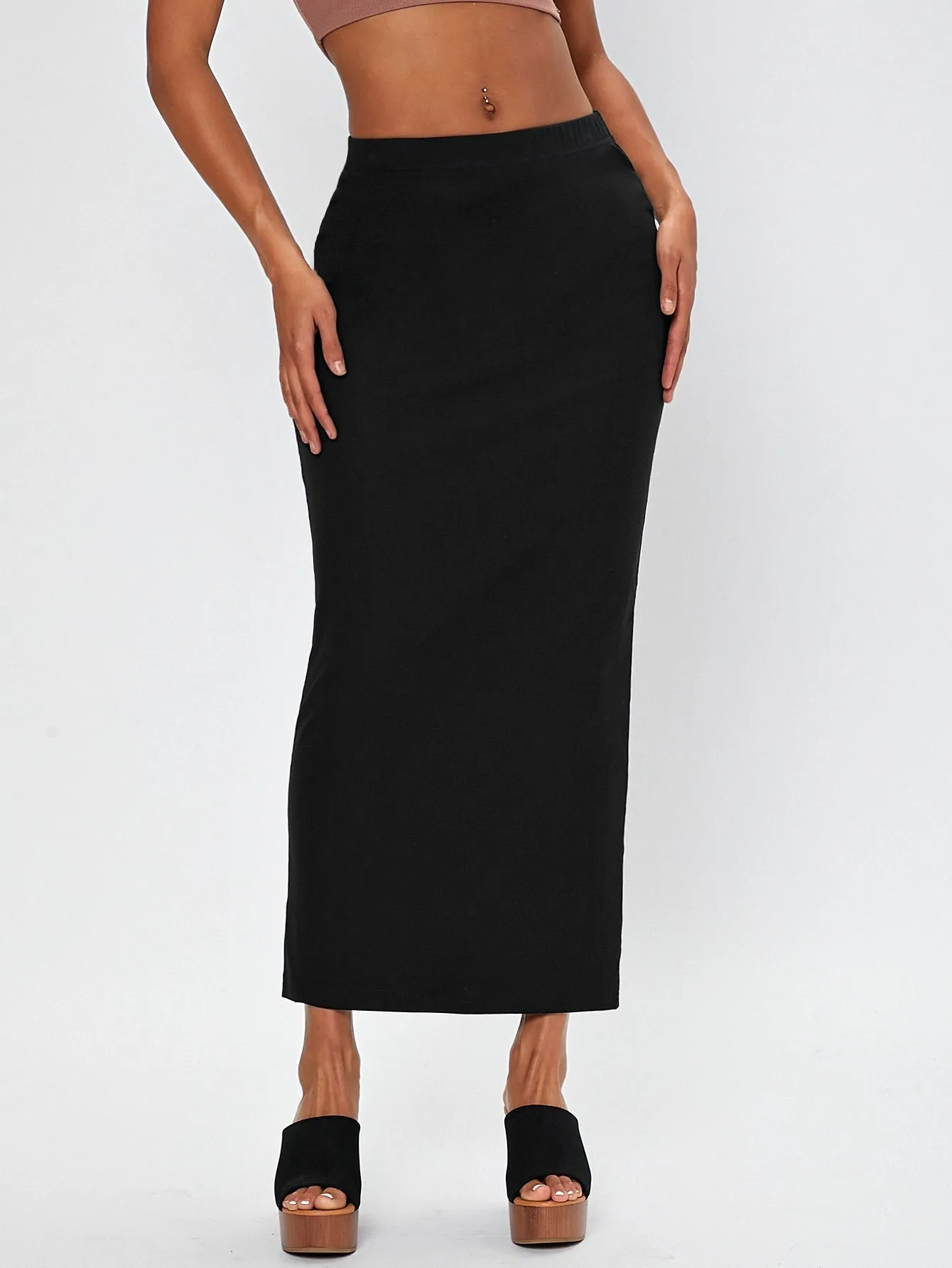 Elegant Plain Natural Long Women Skirt