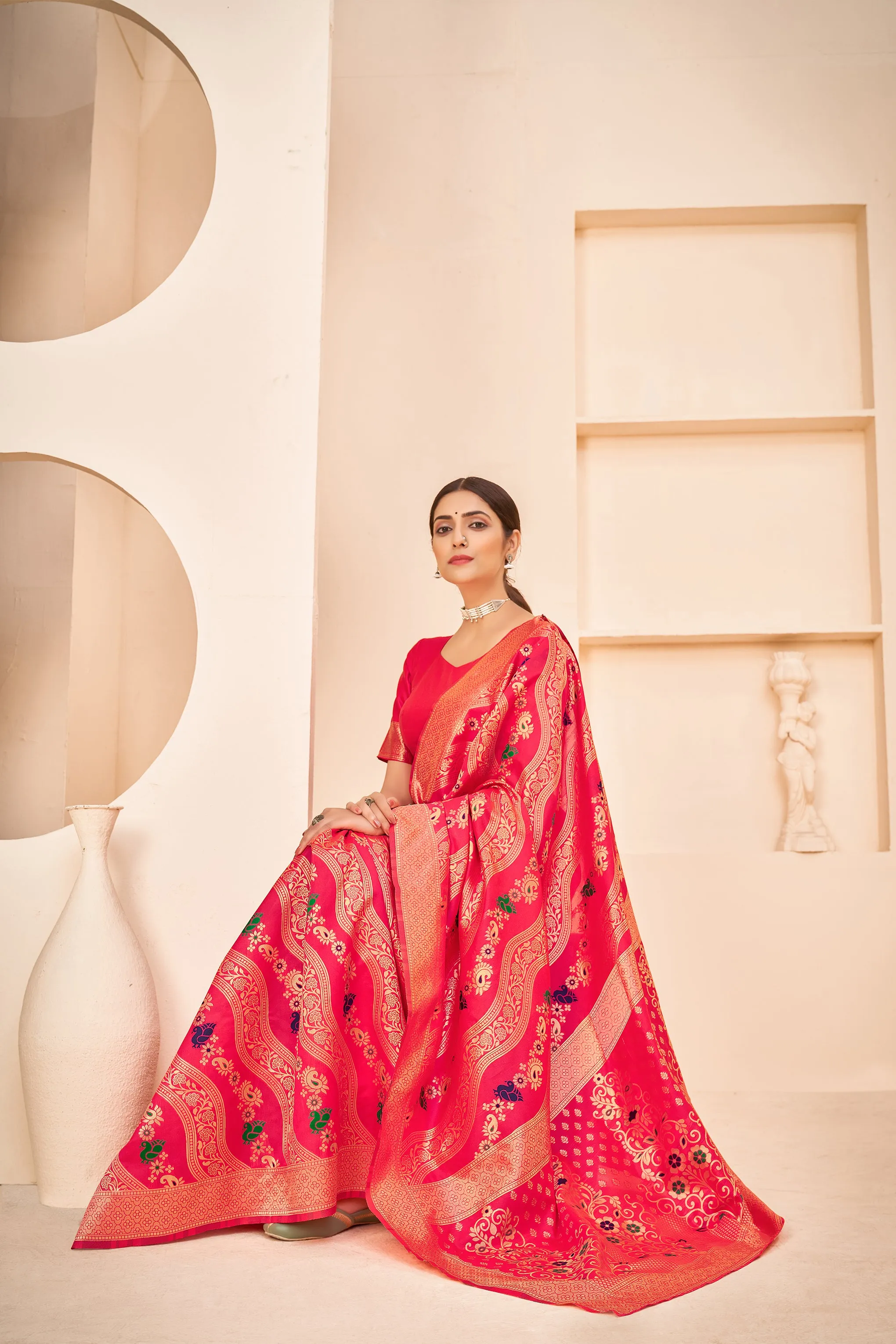Enthralling Pink Color Banarasi Silk Base Silk Weave Saree