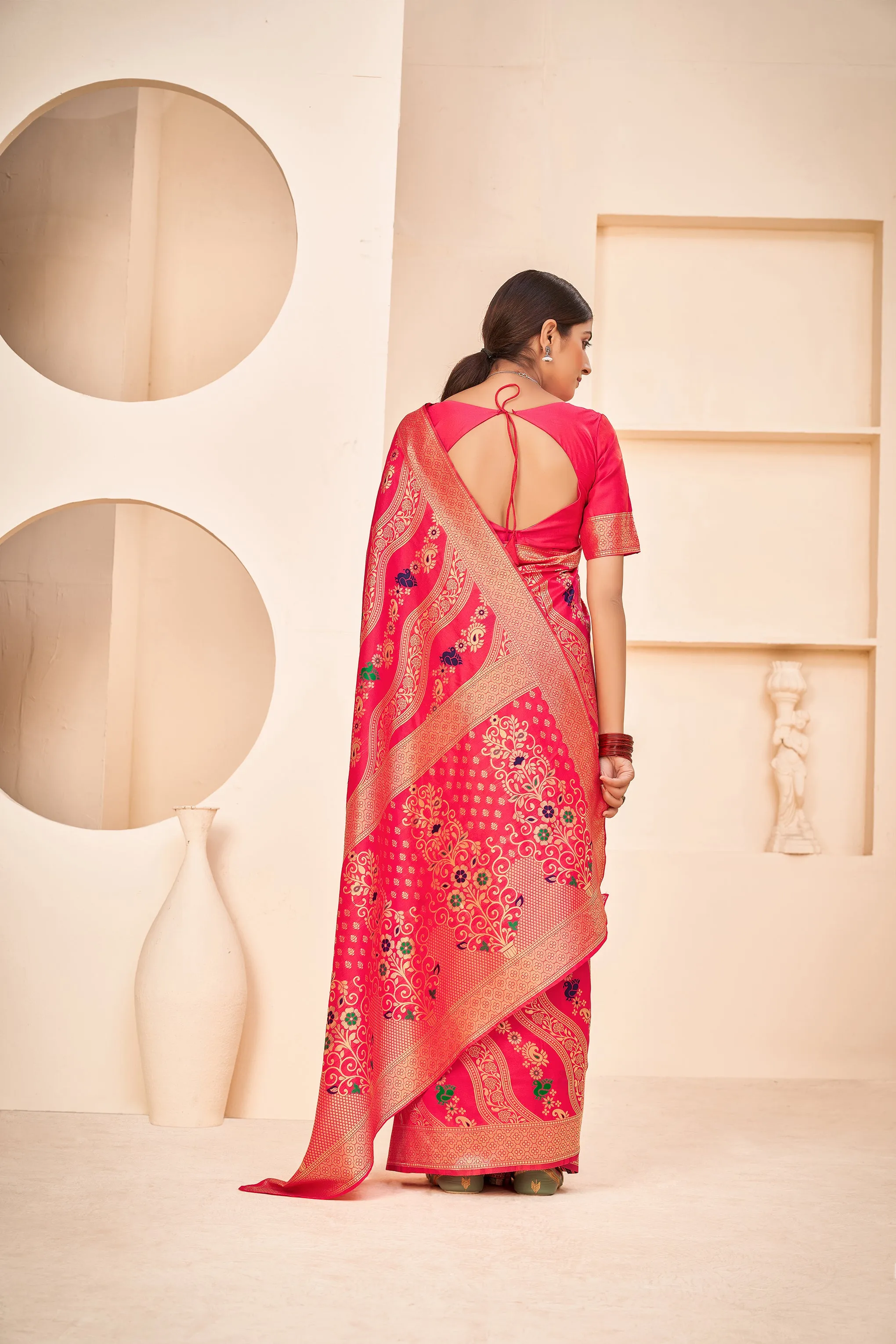 Enthralling Pink Color Banarasi Silk Base Silk Weave Saree