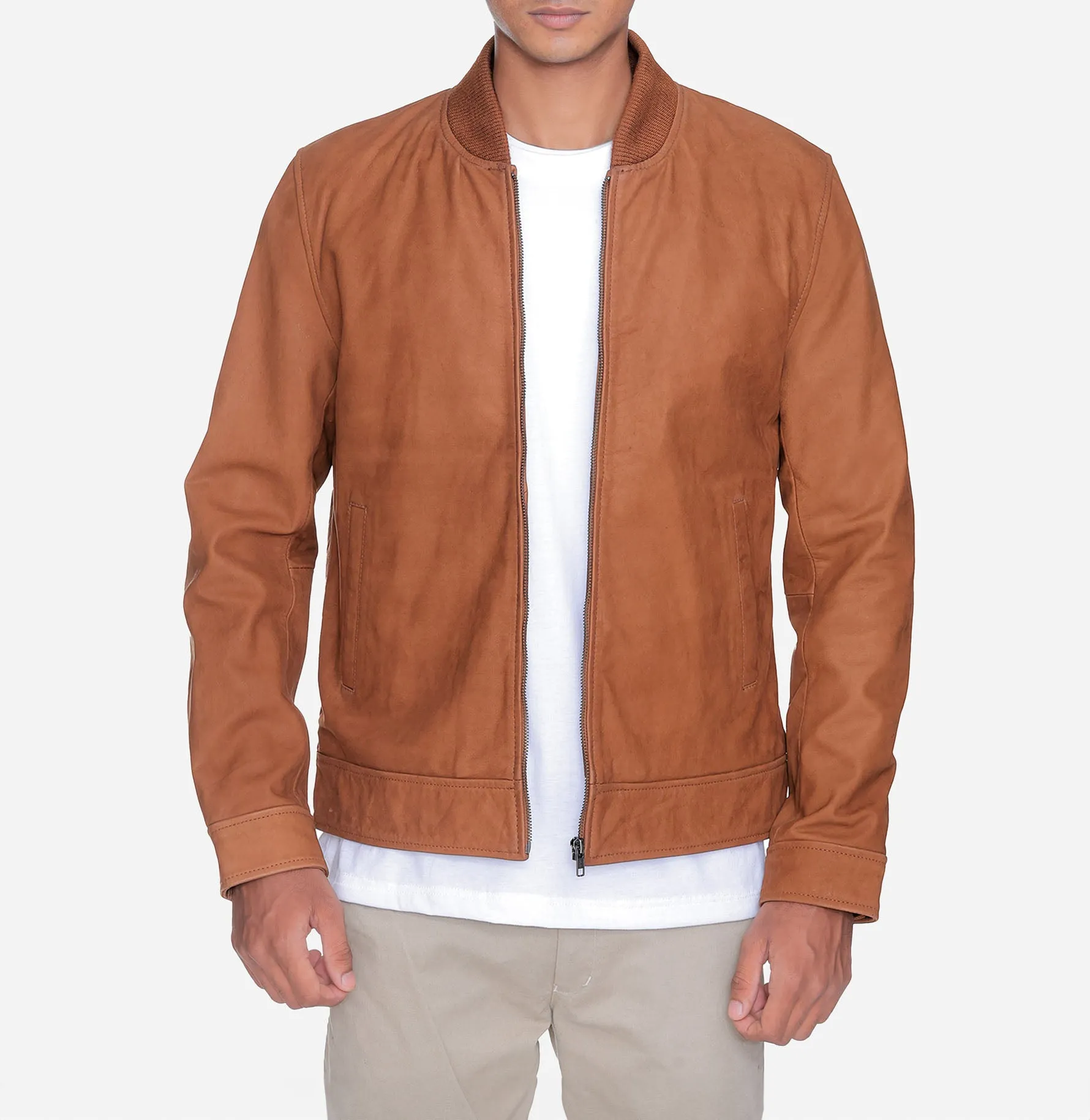 Eugene Brown Leather Bomber Jacket