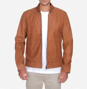 Eugene Brown Leather Bomber Jacket