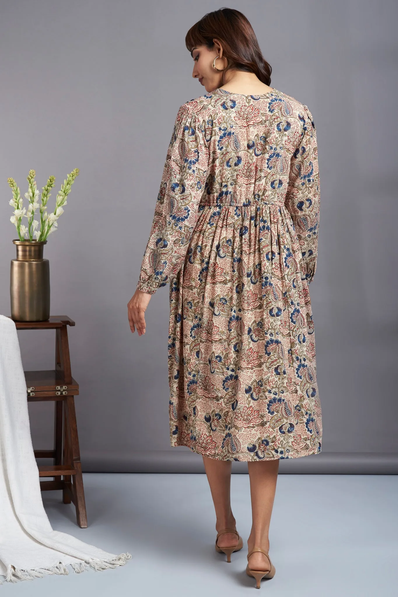 exotic botanic - kalamkari modal wrap dress with bucket stitch details