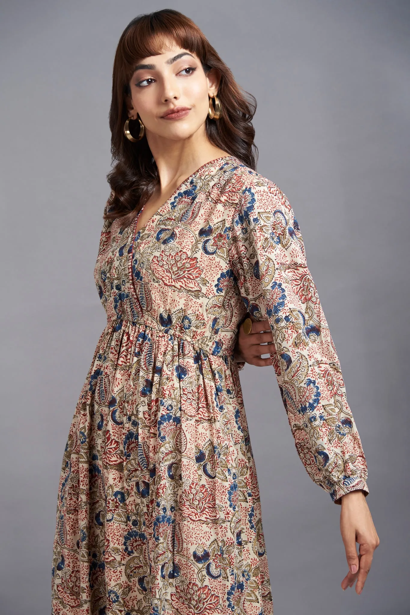 exotic botanic - kalamkari modal wrap dress with bucket stitch details