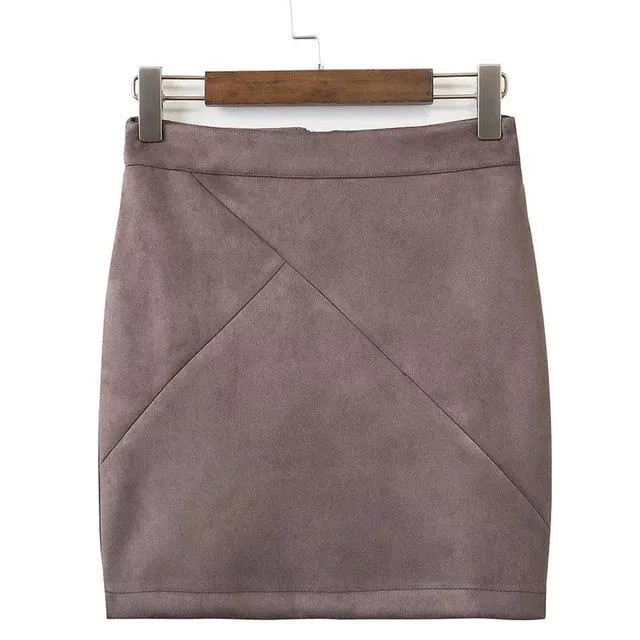 FinalFit High Waisted Pencil  Women Skirt Suede Tight Bodycon Sexy Mini Short Skirt