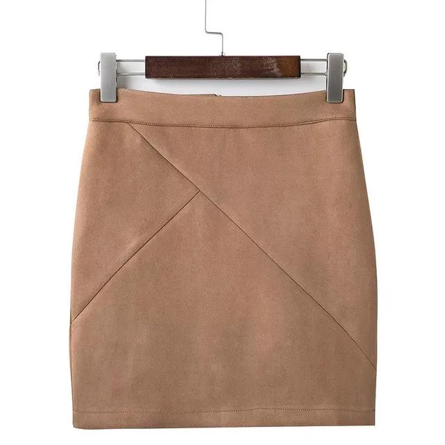 FinalFit High Waisted Pencil  Women Skirt Suede Tight Bodycon Sexy Mini Short Skirt
