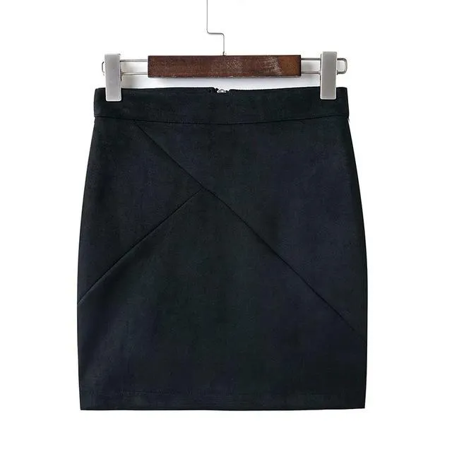 FinalFit High Waisted Pencil  Women Skirt Suede Tight Bodycon Sexy Mini Short Skirt