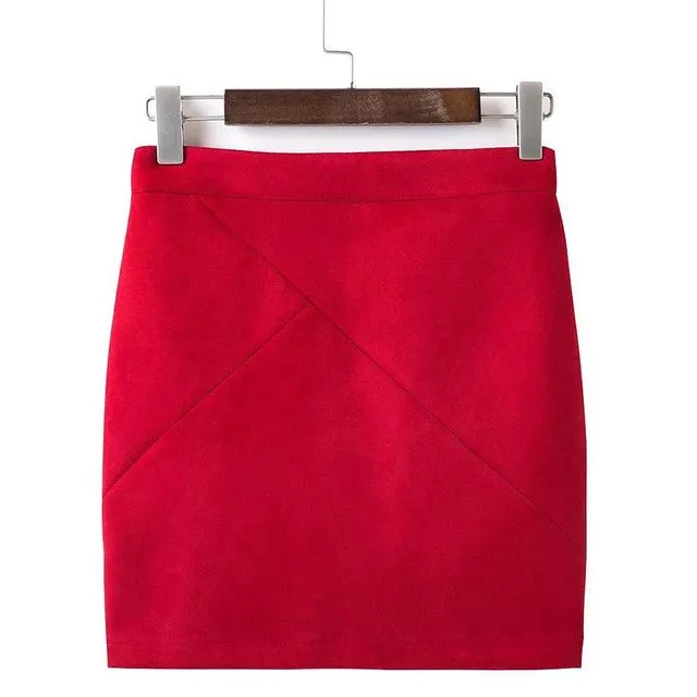 FinalFit High Waisted Pencil  Women Skirt Suede Tight Bodycon Sexy Mini Short Skirt