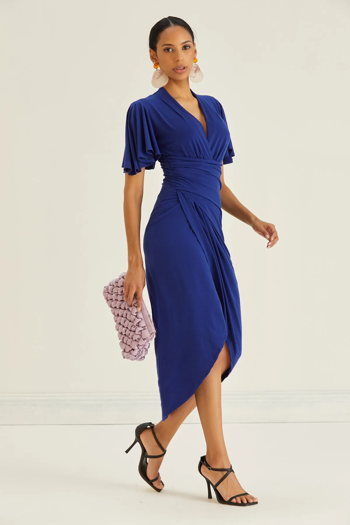 Forever Angel Sleeve Dress in Sax