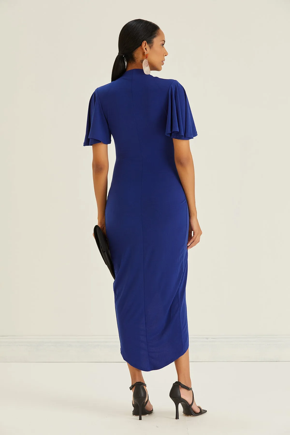 Forever Angel Sleeve Dress in Sax