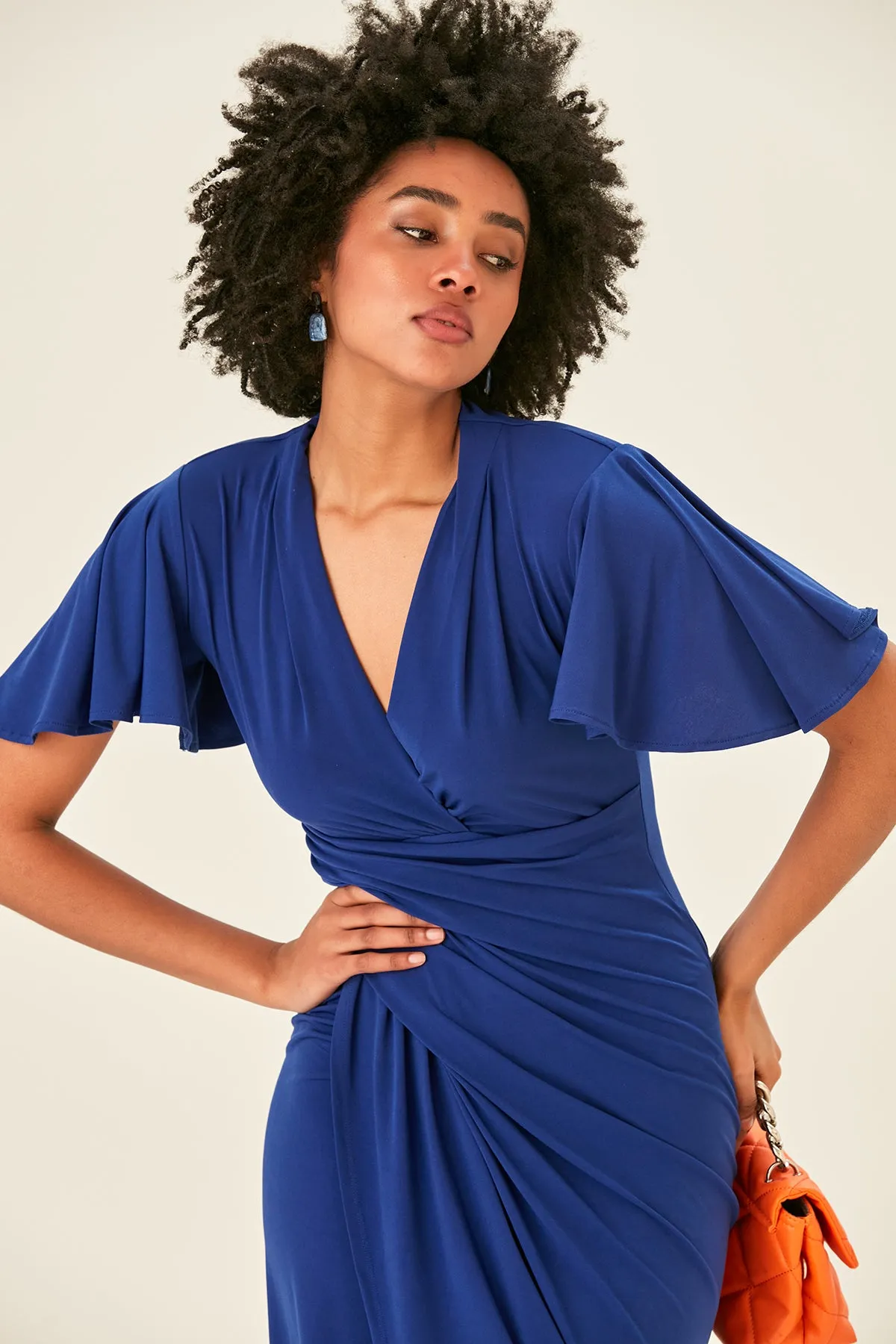 Forever Angel Sleeve Dress in Sax