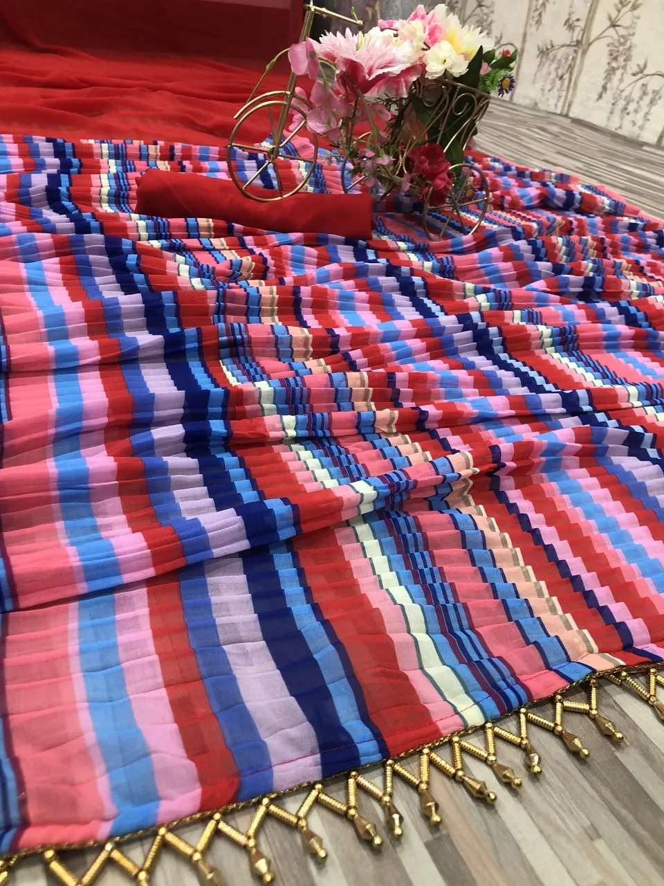Function Wear Multi Color Pleated Saree