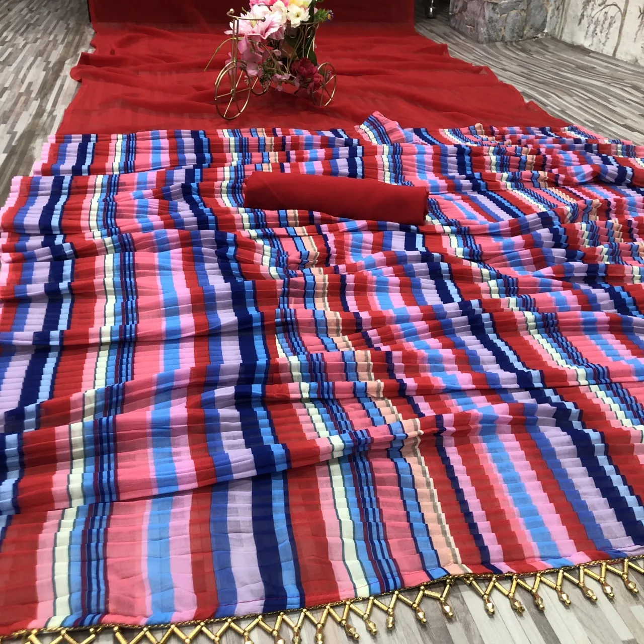 Function Wear Multi Color Pleated Saree