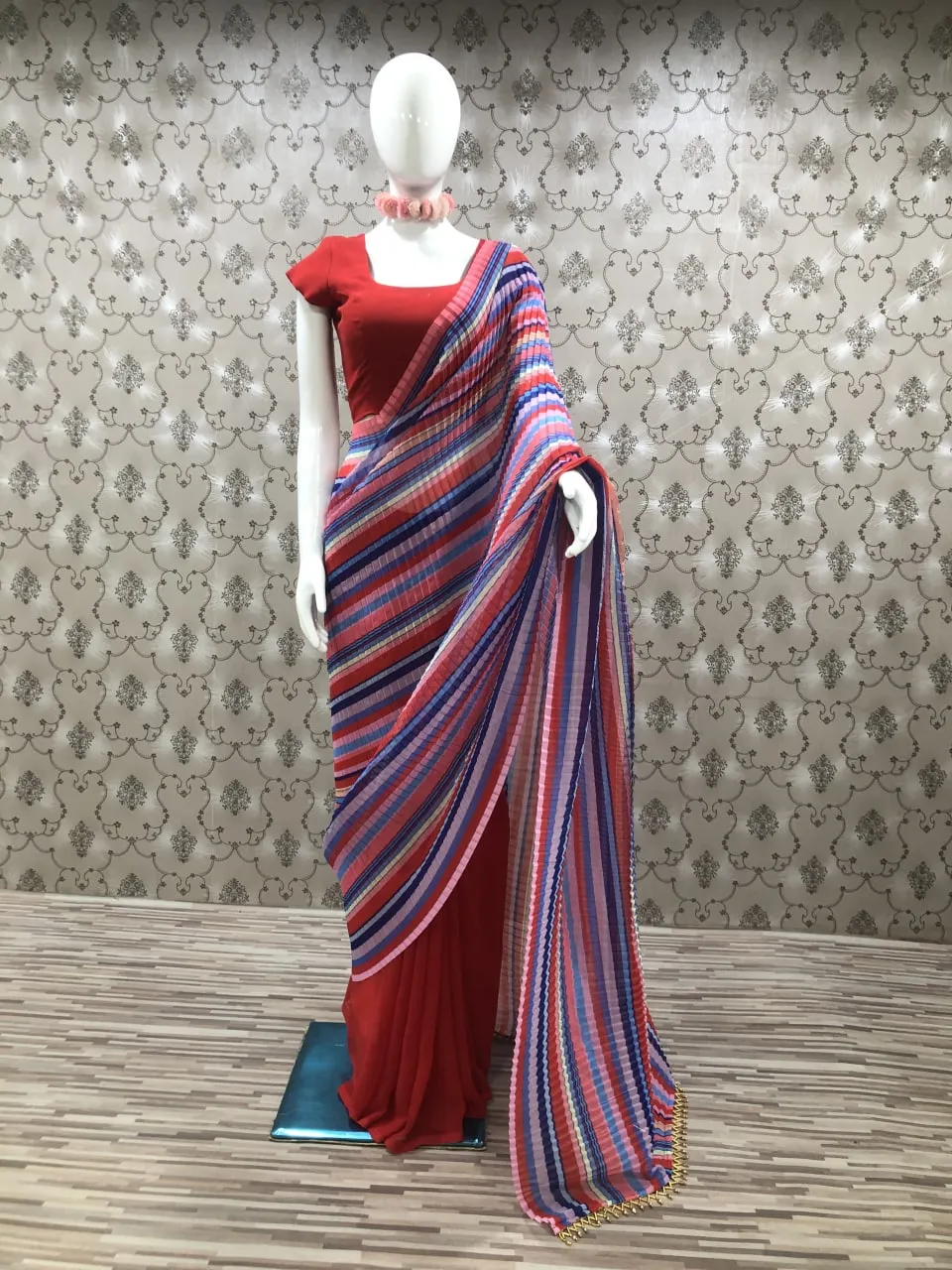 Function Wear Multi Color Pleated Saree