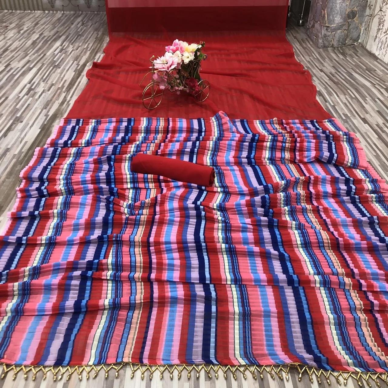 Function Wear Multi Color Pleated Saree