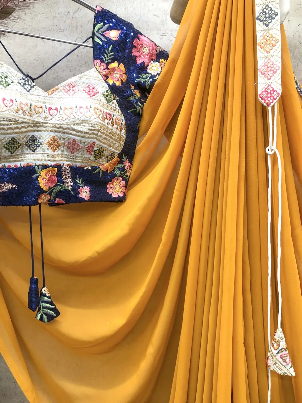 Glamourous Yellow Color Saree With Stitched Blouse