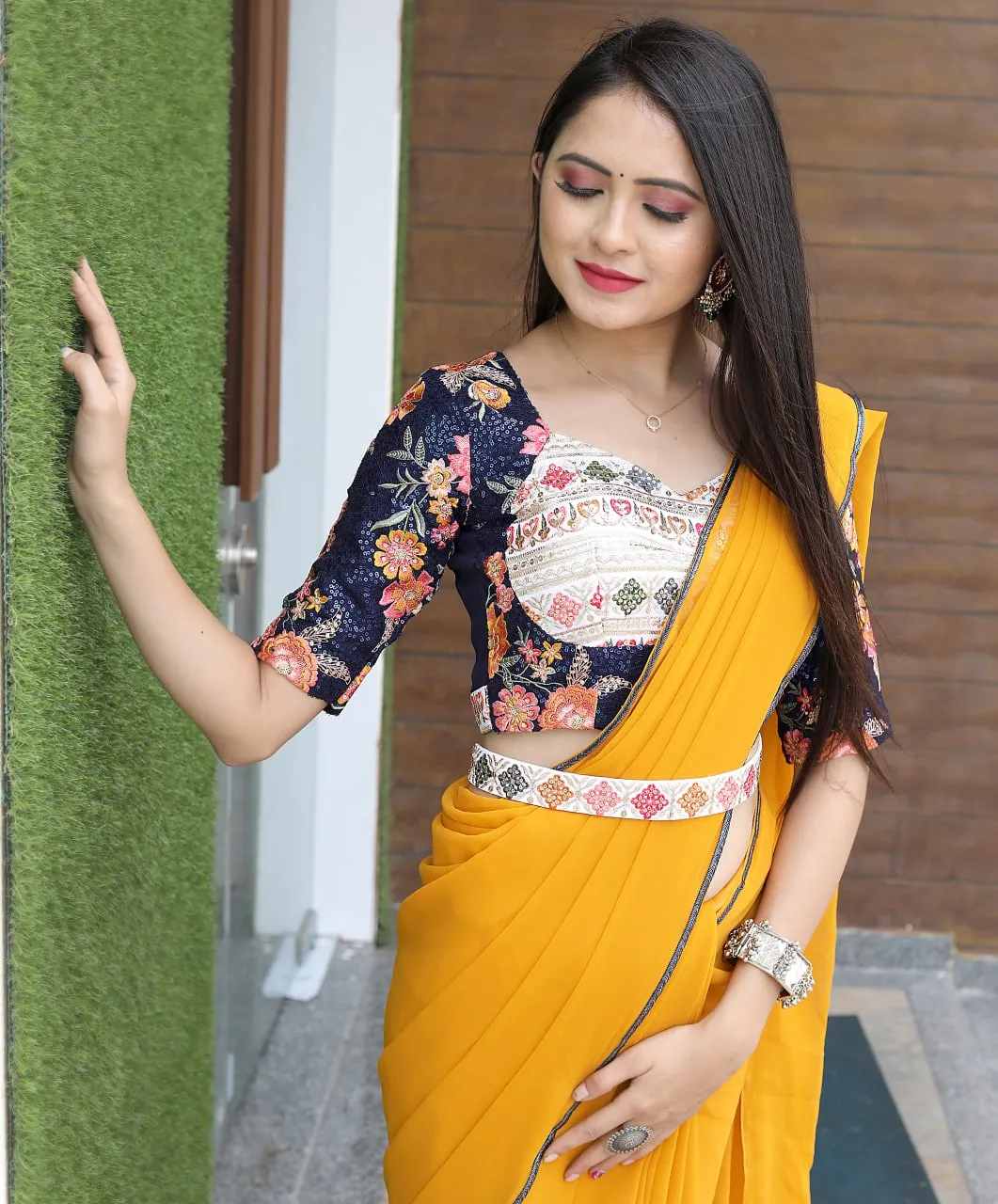 Glamourous Yellow Color Saree With Stitched Blouse