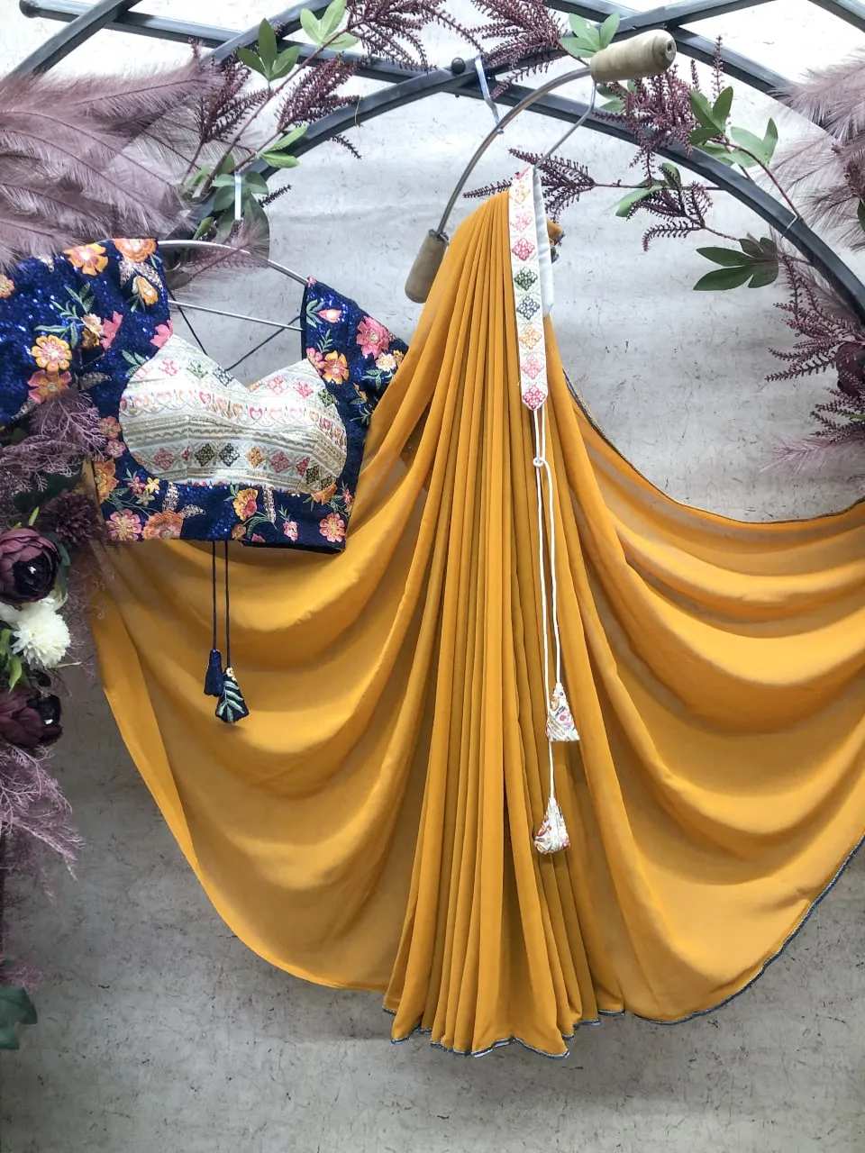 Glamourous Yellow Color Saree With Stitched Blouse