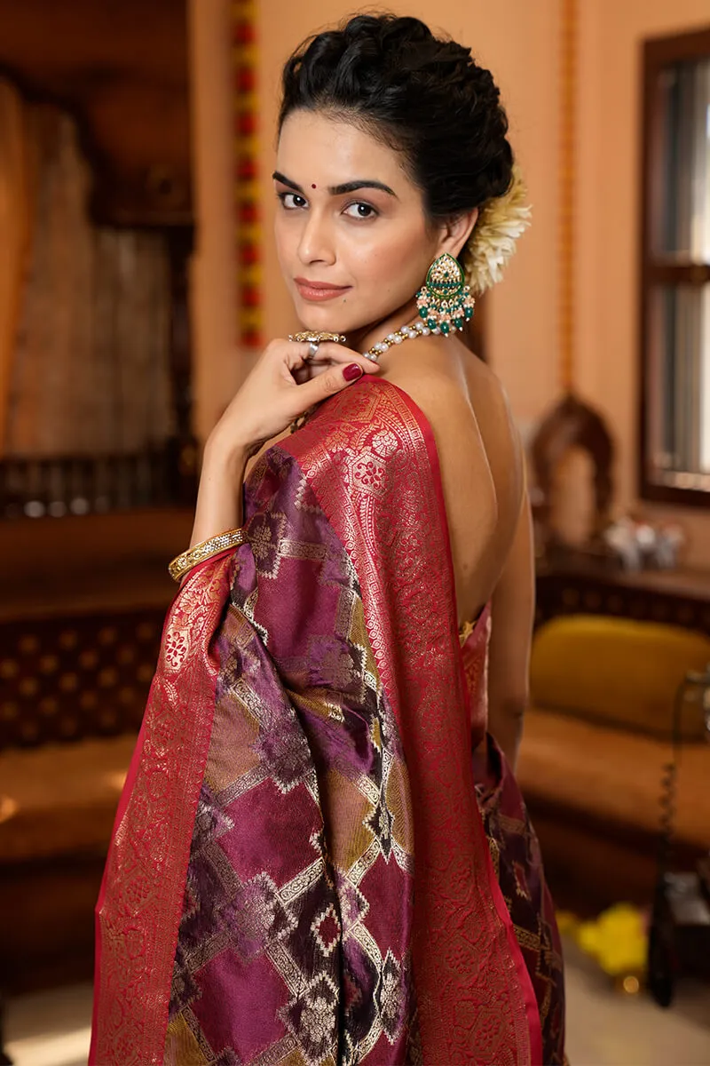 Groovy Purple Organza Silk Saree With Designer Blouse Piece