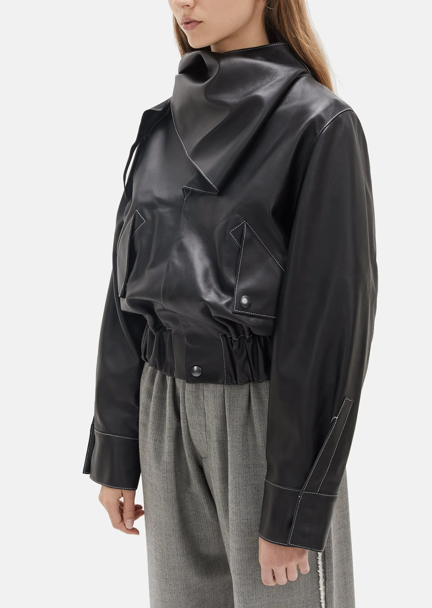 Handkerchief Necktie Leather Bomber Jacket