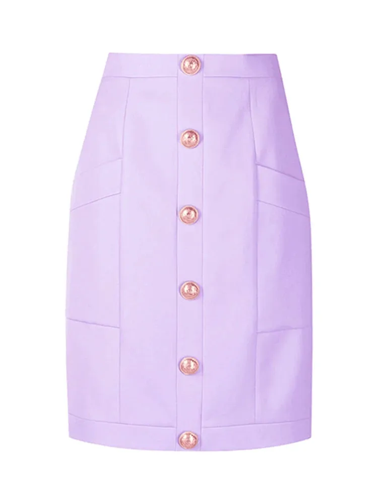 HIGH STREET Newest 2024 Designer Fashion Women's Lion Buttons Embellished Pockets Skirt