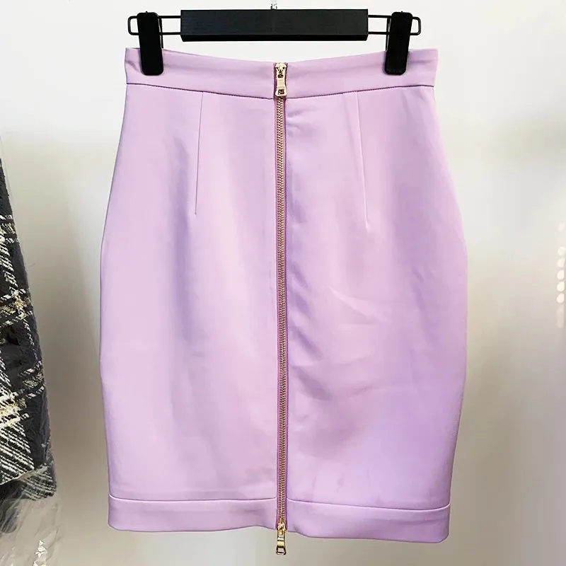 HIGH STREET Newest 2024 Designer Fashion Women's Lion Buttons Embellished Pockets Skirt