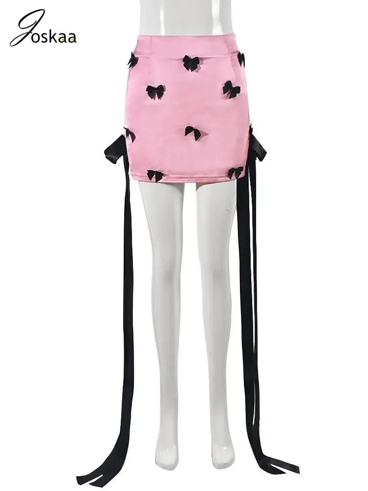 Joskaa Fashion Bow Ribbons Hip Skirt Women Hipster High Waist Side Zip Mini Skirts Summer Party Club Female Bottoms Streetwear