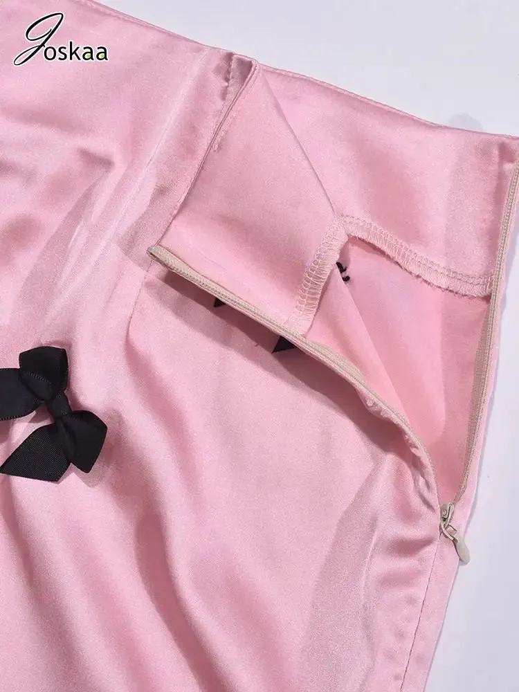 Joskaa Fashion Bow Ribbons Hip Skirt Women Hipster High Waist Side Zip Mini Skirts Summer Party Club Female Bottoms Streetwear