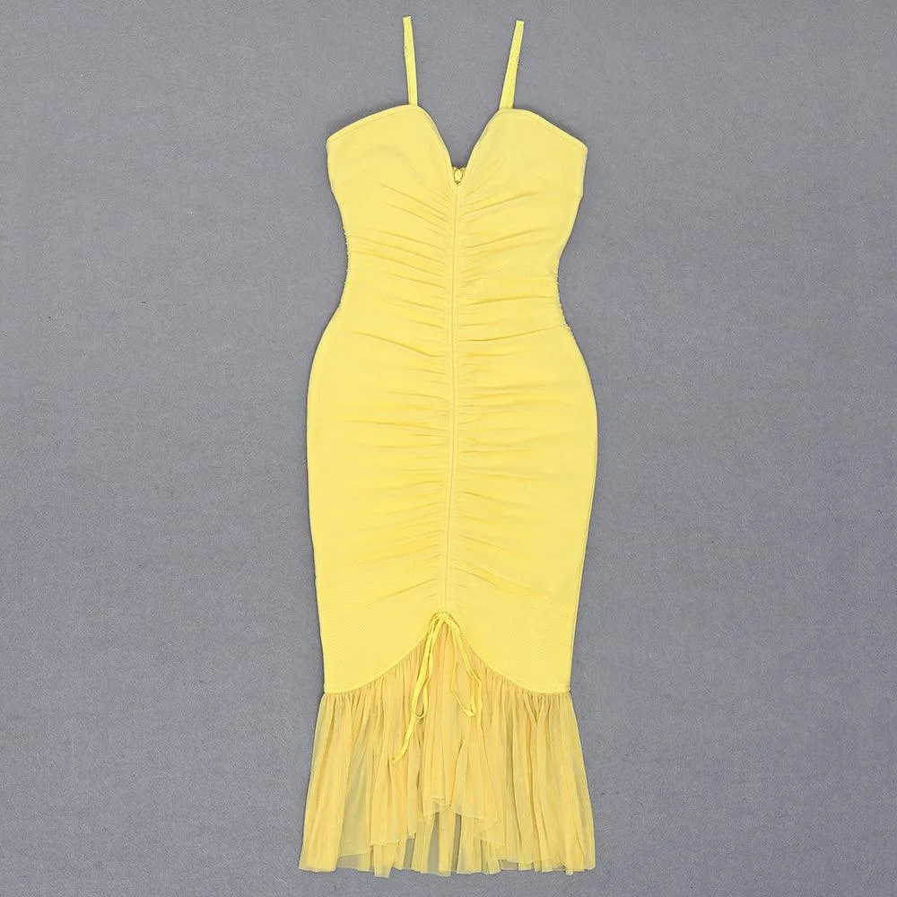 KittenAlarm - Dellie Spaghetti Strap Solid Ruched Dress