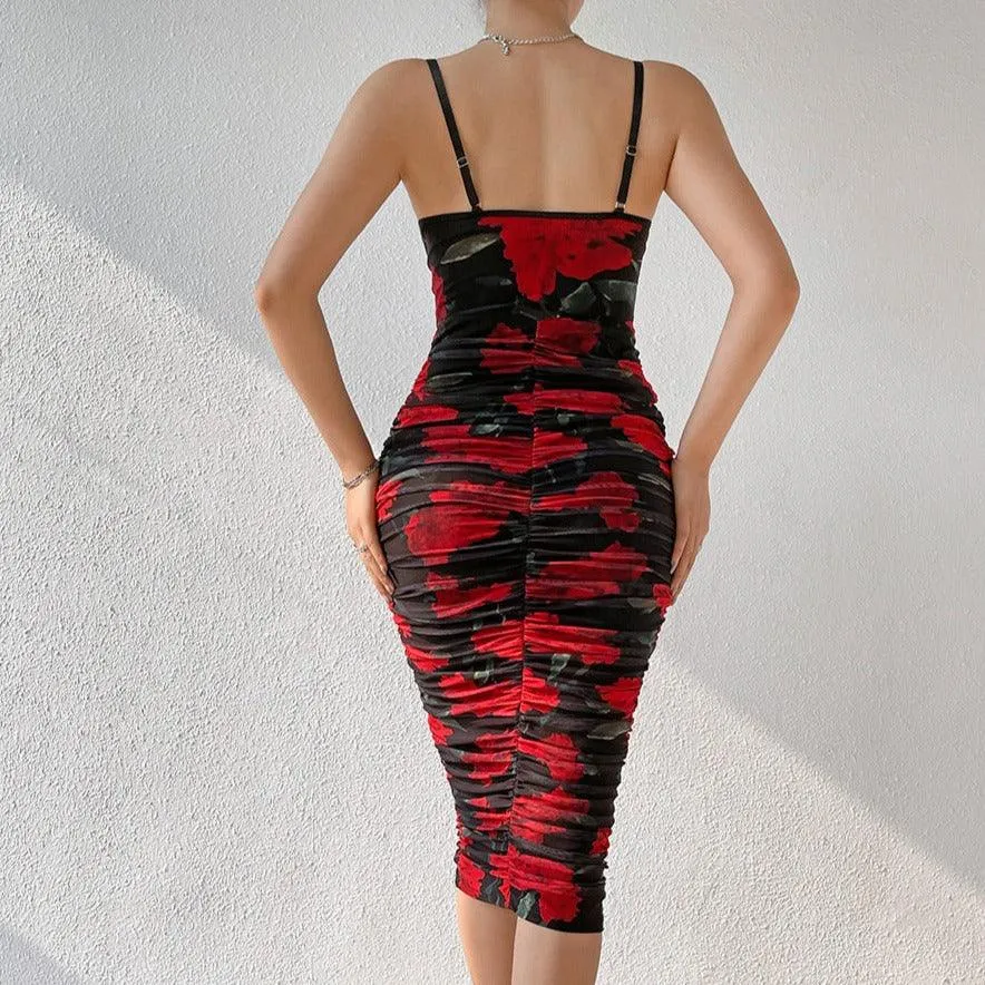 KittenAlarm - Lorraine Floral Ruched Midi Dress