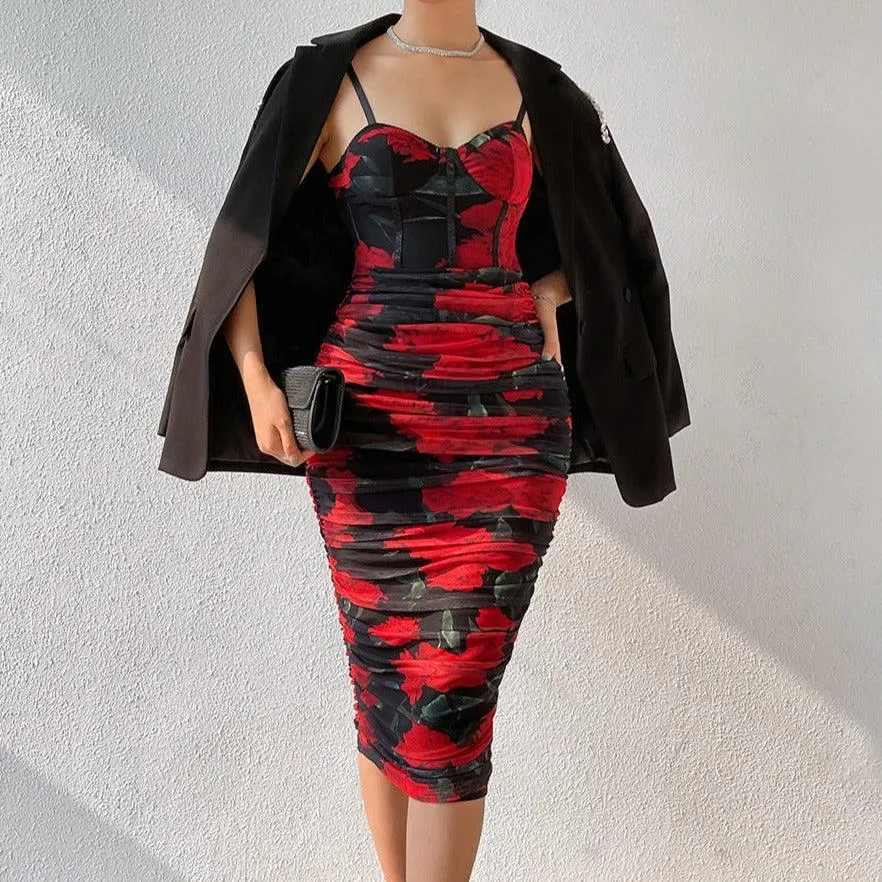 KittenAlarm - Lorraine Floral Ruched Midi Dress