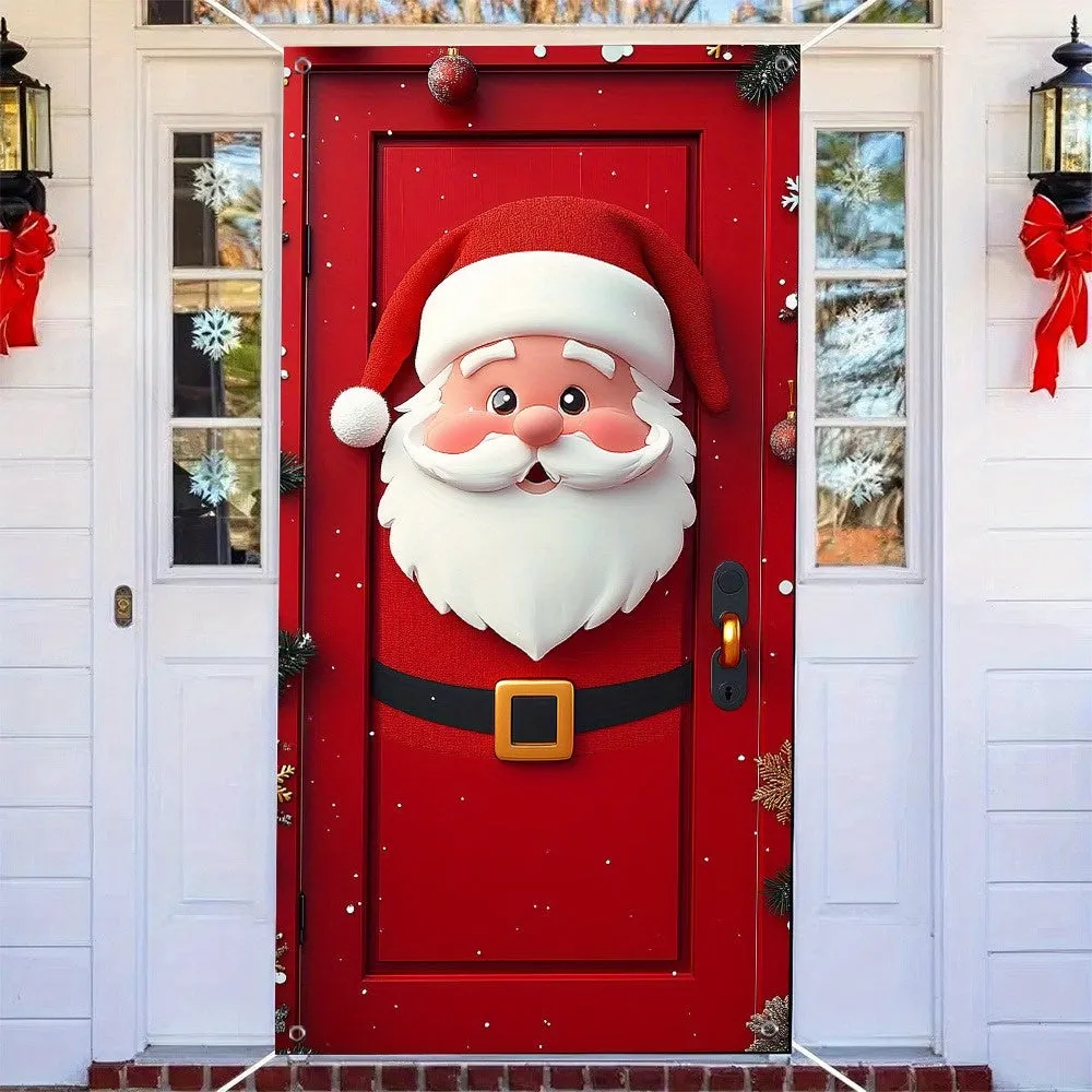 kkboxly 1pc Modern Polyester Santa Claus Door Hanging Banner - 35.4" x 70.9" Festive Holiday Decoration for New Year's Celebration, Indoor Christmas Party Decor, No Power Needed