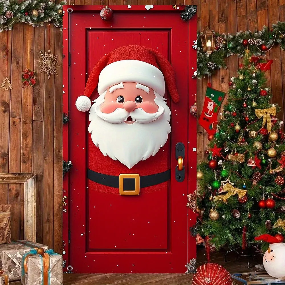 kkboxly 1pc Modern Polyester Santa Claus Door Hanging Banner - 35.4" x 70.9" Festive Holiday Decoration for New Year's Celebration, Indoor Christmas Party Decor, No Power Needed